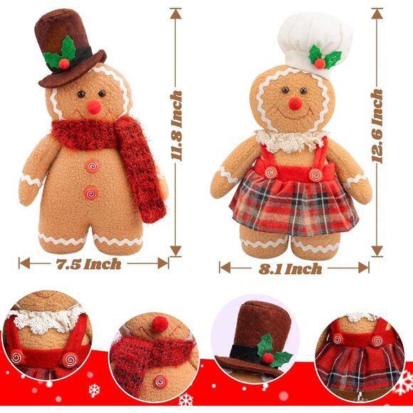 Gingerbread Plush Christmas Decorations Indoor Set of 2 Stuffed Ornaments 12 Inc - Picture 2 of 6